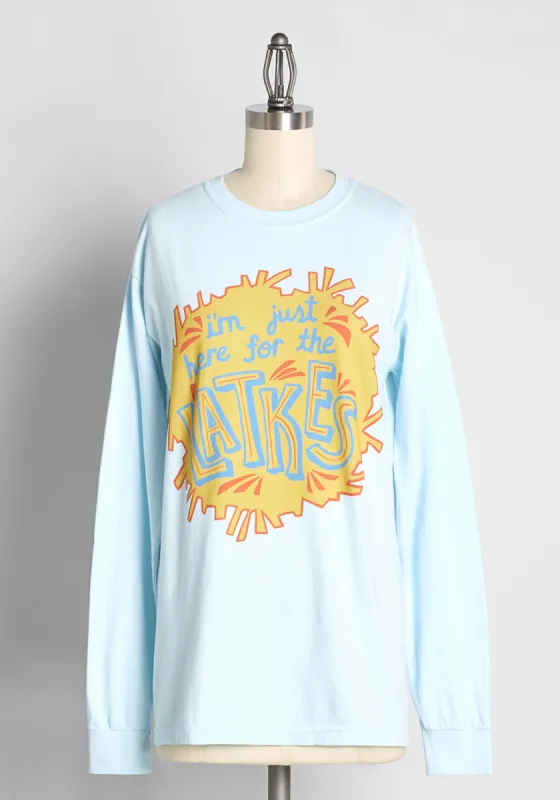 Here For the Latkes Long Sleeve Graphic Tee sold by Modcloth