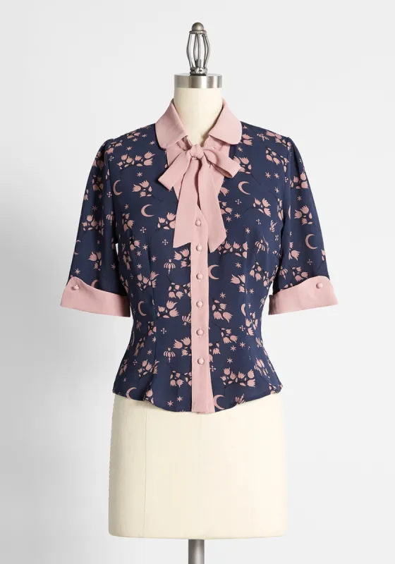 Moonflower Blooms Tie-Neck Blouse sold by Modcloth