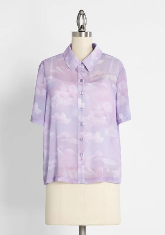 Caught in a Daze-Dream Mesh Button-Up Top sold by Modcloth