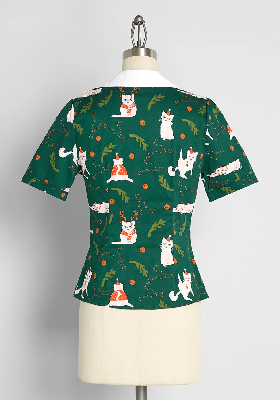 Felines Feeling Festive Button-Up Blouse sold by Modcloth product image thumbnail 2