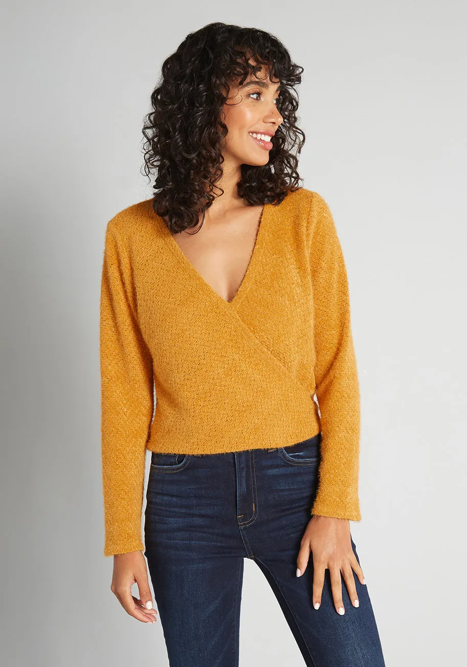 A Golden Opportunity Surplice Sweater sold by Modcloth