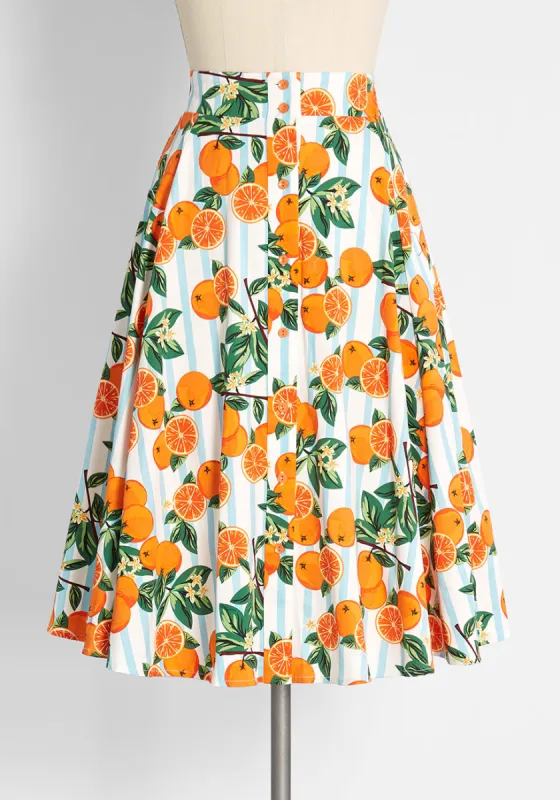 ModCloth x Collectif Orange You Sweet A-Line Skirt sold by Modcloth