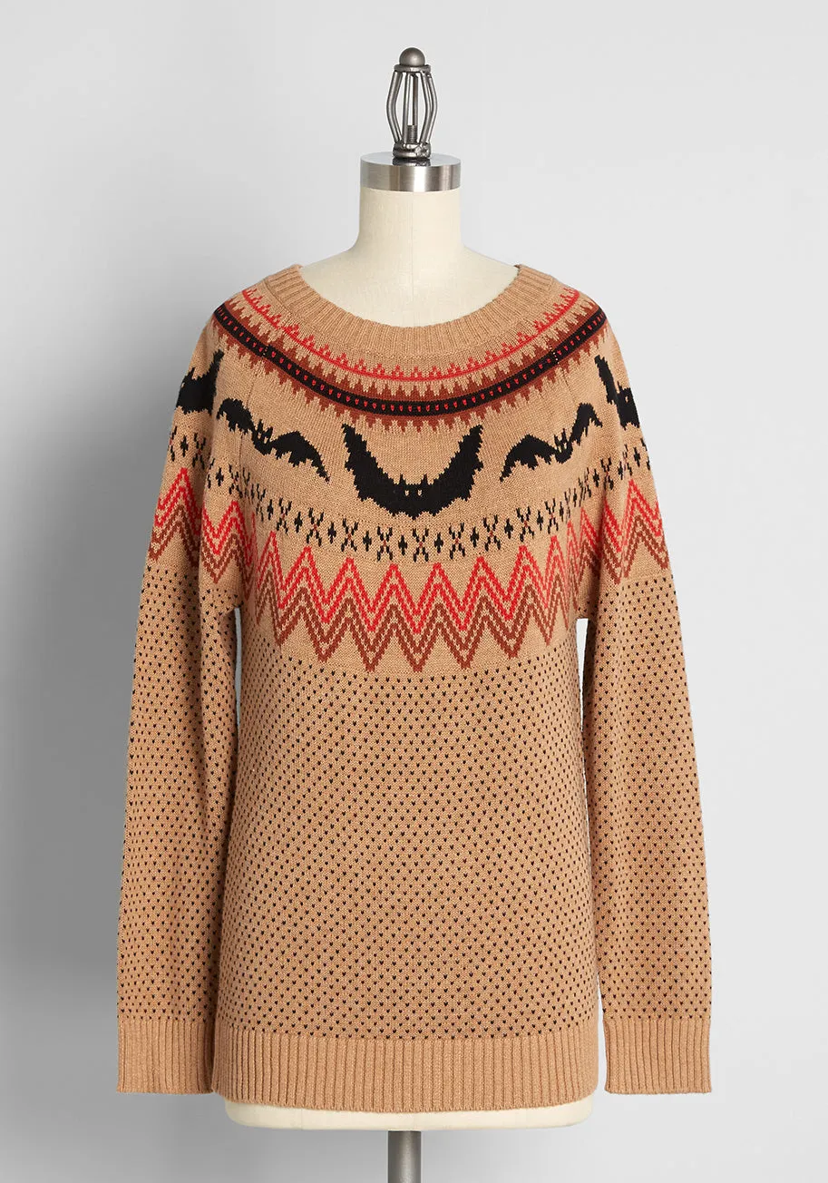 It Be Like 'Bat' Fair Isle Sweater sold by Modcloth