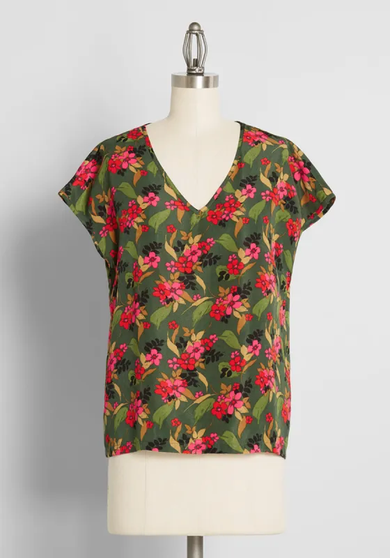 Vneck Ss Woven Top sold by Modcloth