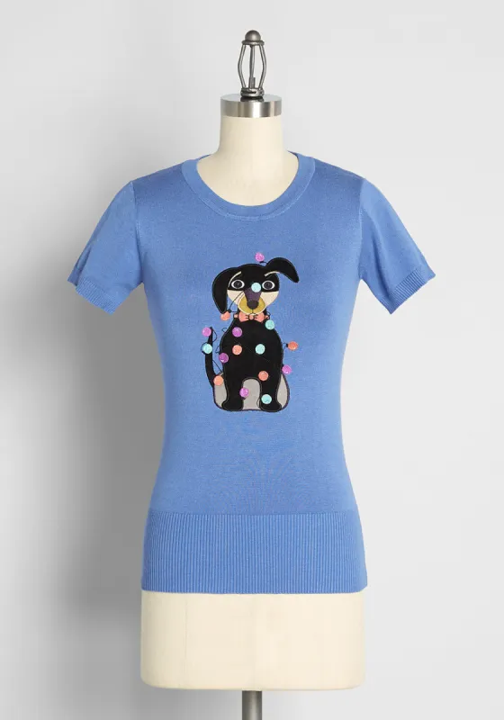Dachshund Through the Glow Embroidered Knit Top made by Modcloth