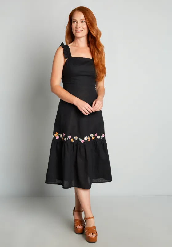 Fancy A Frolic? Embroidered Midi Dress sold by Modcloth