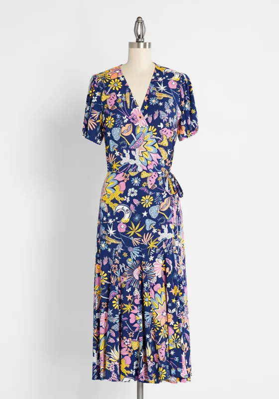 Kaleidoscopic Dreamscape Midi Wrap Dress sold by Modcloth