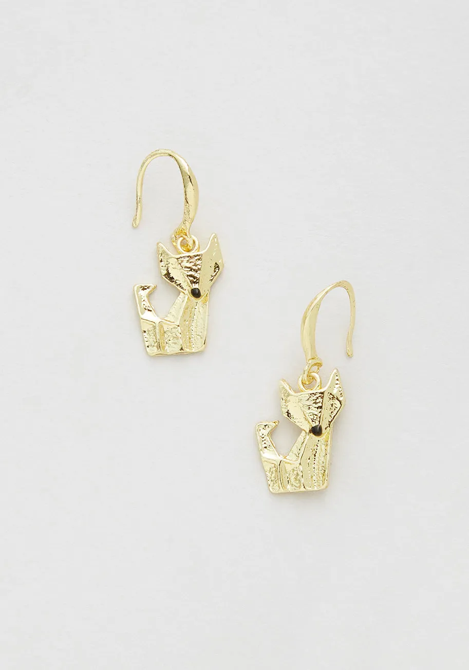 Foxy Origami Dangle Earrings sold by Modcloth