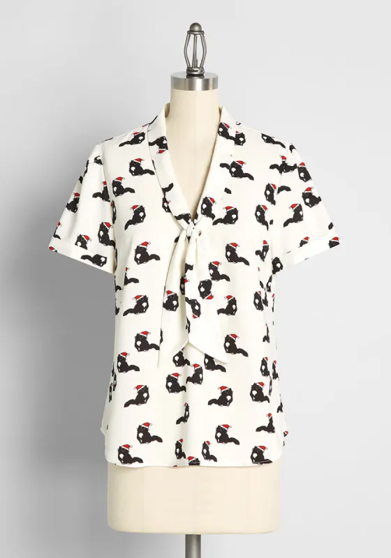 Polished and Playful Tie-Neck Blouse sold by Modcloth