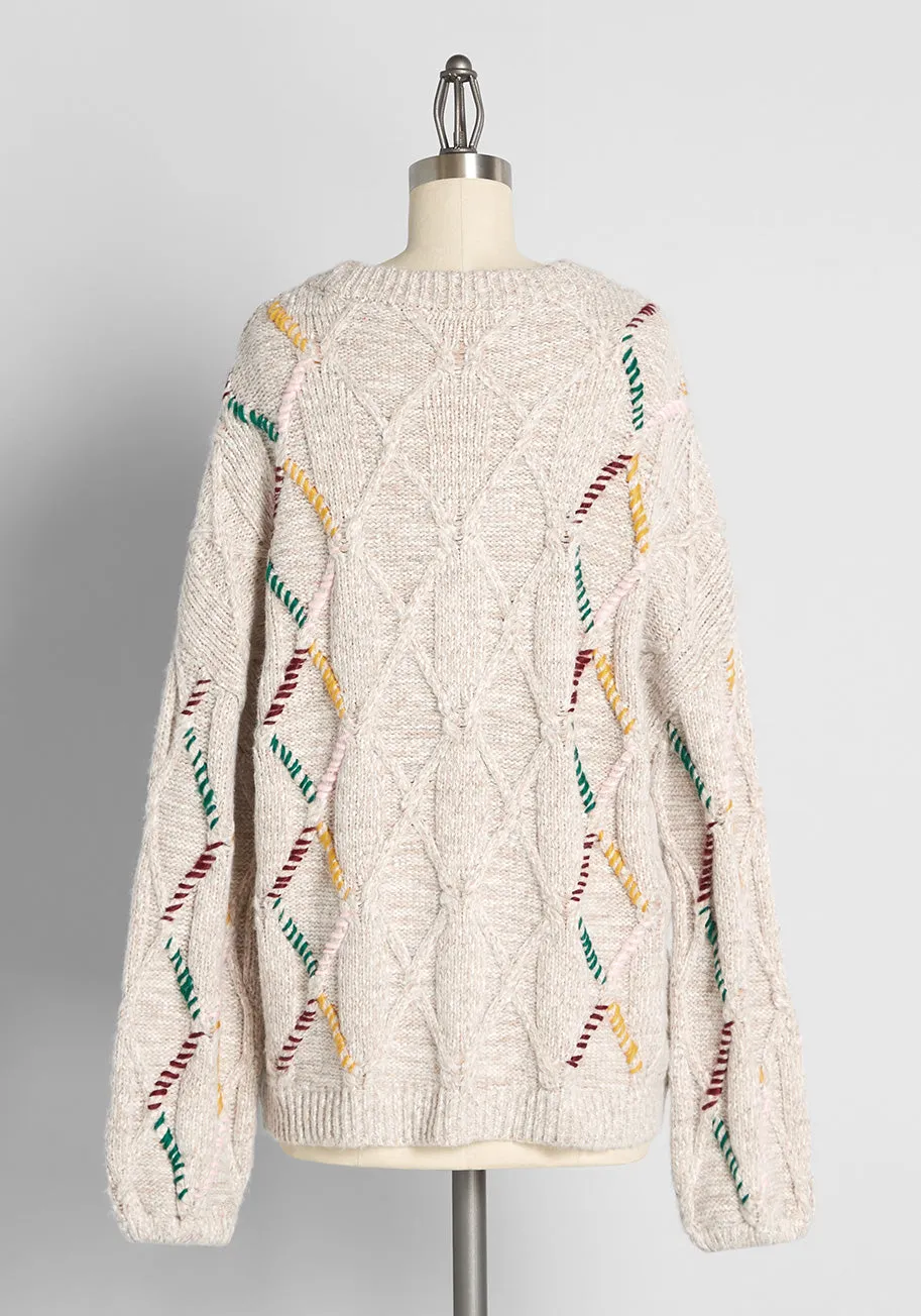 Stitched In Color Cable Knit Sweater sold by Modcloth product image thumbnail 3