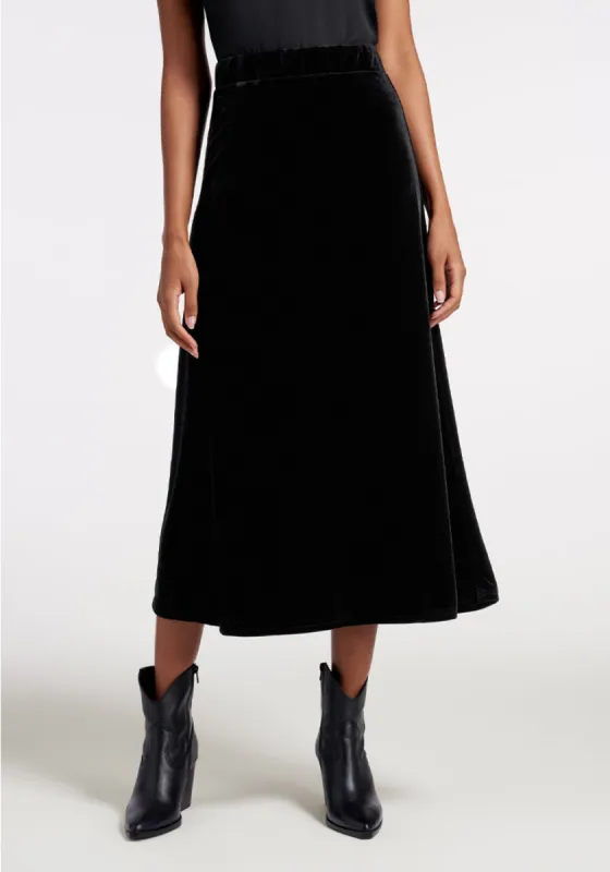 Back to Black Velvet Midi Skirt sold by Modcloth