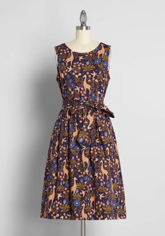 Giraffe Garden at Night A-Line Dress sold by Modcloth