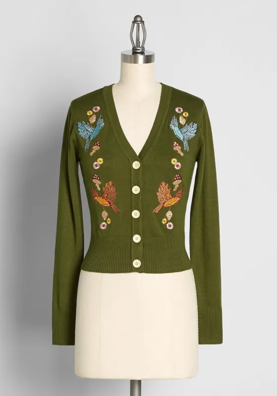Forest Fly-By Embroidered Cardigan sold by Modcloth