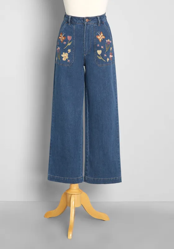 It's A Spring Thing Embroidered Wide-Leg Jeans made by Princess Highway