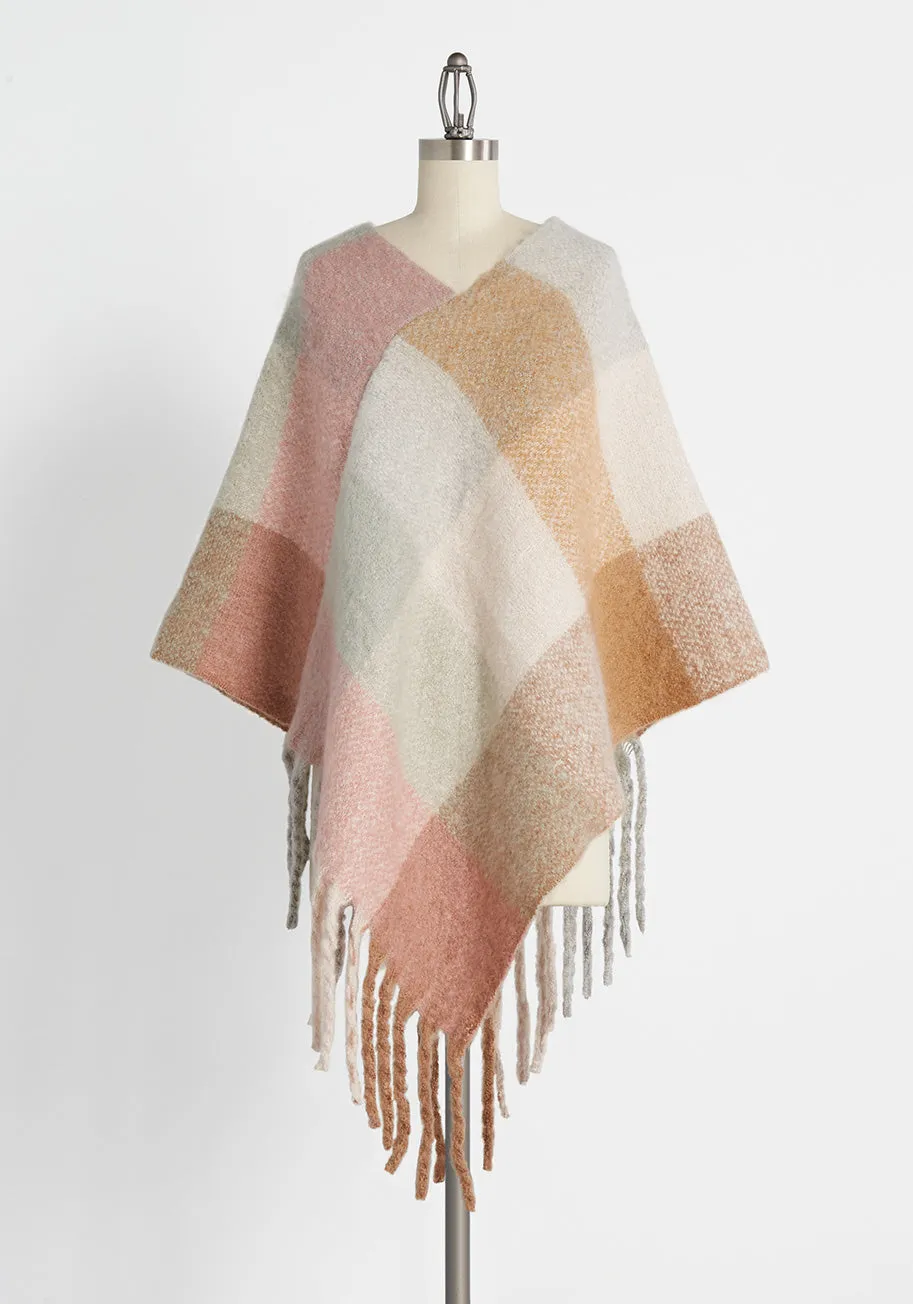 Pastel Plaid Dreams Knit Poncho sold by Modcloth