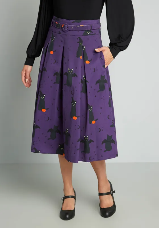 ModCloth x Collectif Cats-Only Costume Party Swing Skirt sold by Modcloth