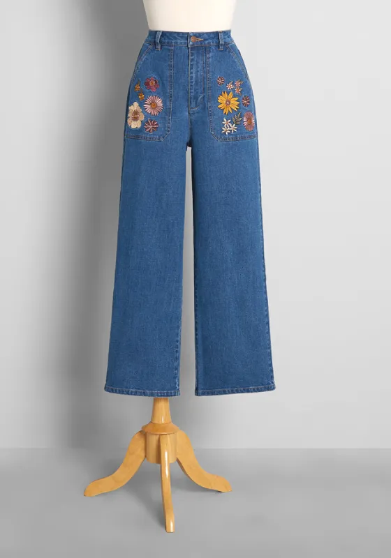 ModCloth x Princess Highway Floral Embroidered Wide-Leg Jeans made by Princess Highway