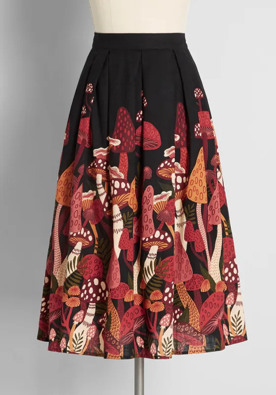 Mushroom Forest Trip A-Line Skirt sold by Modcloth
