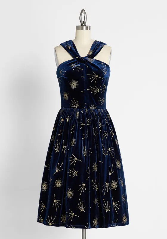 ModCloth x Collectif Spectacular Stargazer Velvet Dress made by Collectif