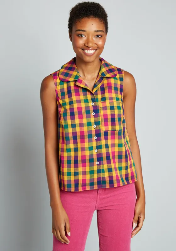 Campfire Cookout Sleeveless Button-Up Top sold by Modcloth