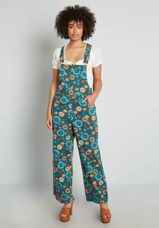 Daisy Dappled Dreamscape Denim Overalls sold by Modcloth