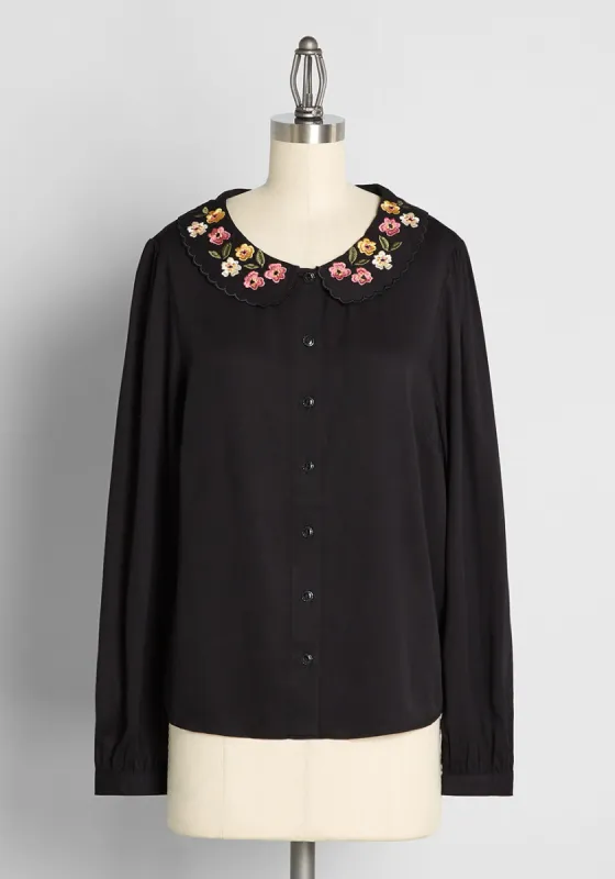 For Once and 'Floral' Embroidered Blouse sold by Modcloth