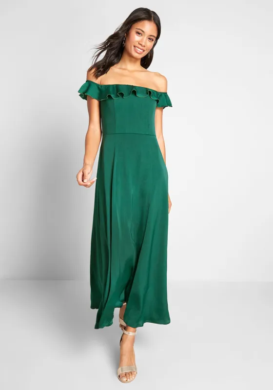 Ruffled and Radiant Off-the-Shoulder Dress sold by Modcloth