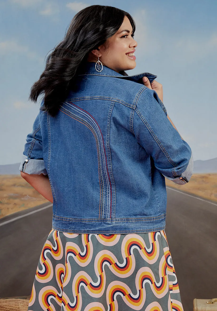 Rainbow With Me Denim Jacket sold by Modcloth