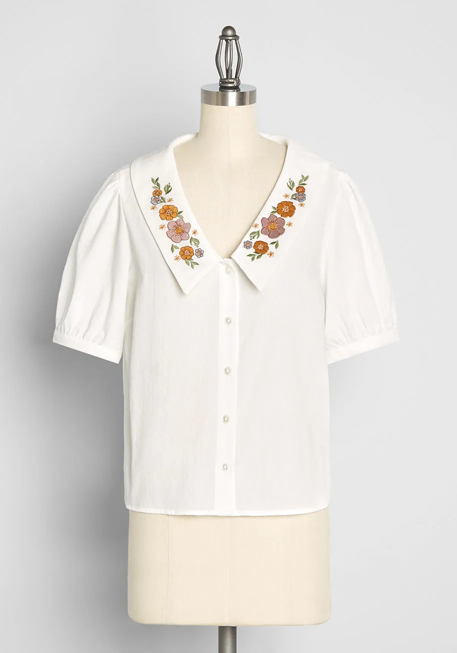 Glimpse Of The Garden Embroidered Blouse sold by Modcloth