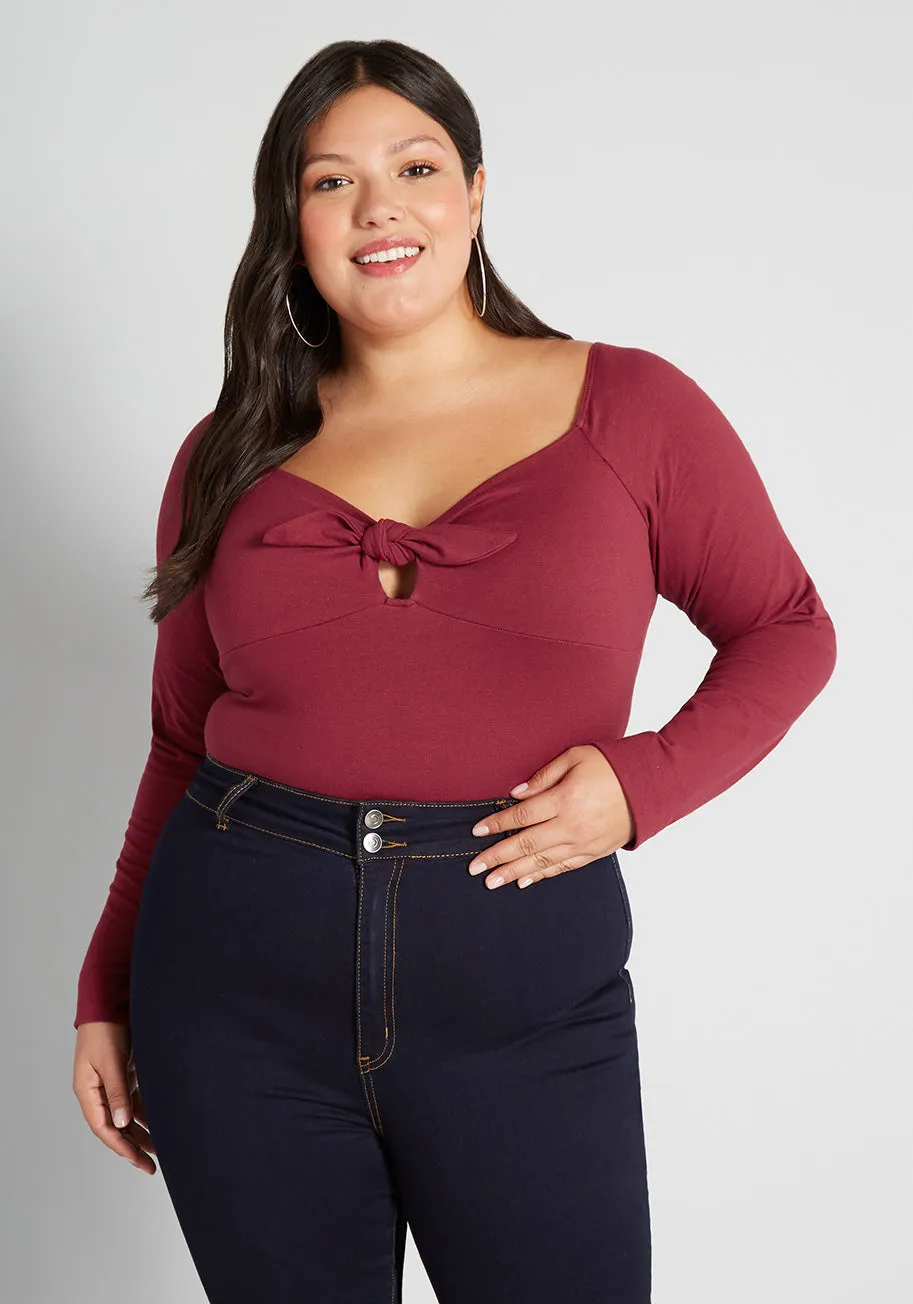 I Could Bow On Tie-Front Long Sleeve Bodysuit sold by Modcloth