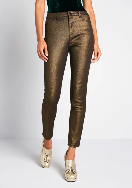The Hollywood Metallic Denim Pants sold by Modcloth