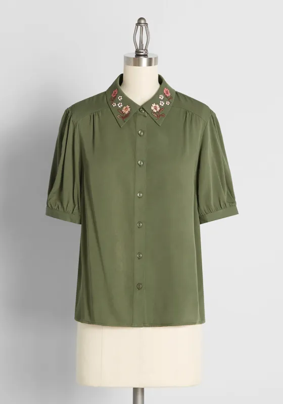 For The Flowers Embroidered Blouse sold by Modcloth