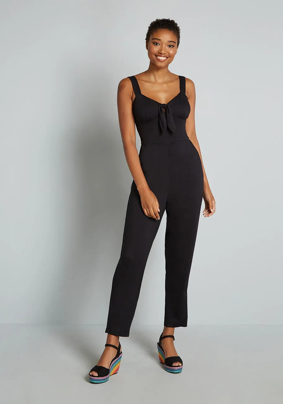 Snazzy and Snappy Front-Tie Jumpsuit sold by Modcloth