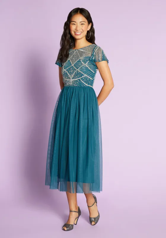 Shimmering Cascades Midi Dress sold by Modcloth