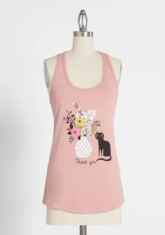 Thank You Cat Graphic Tank Top made by Modcloth
