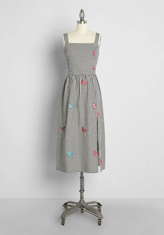 Attracting The Butterflies Embroidered Midi Dress sold by Modcloth