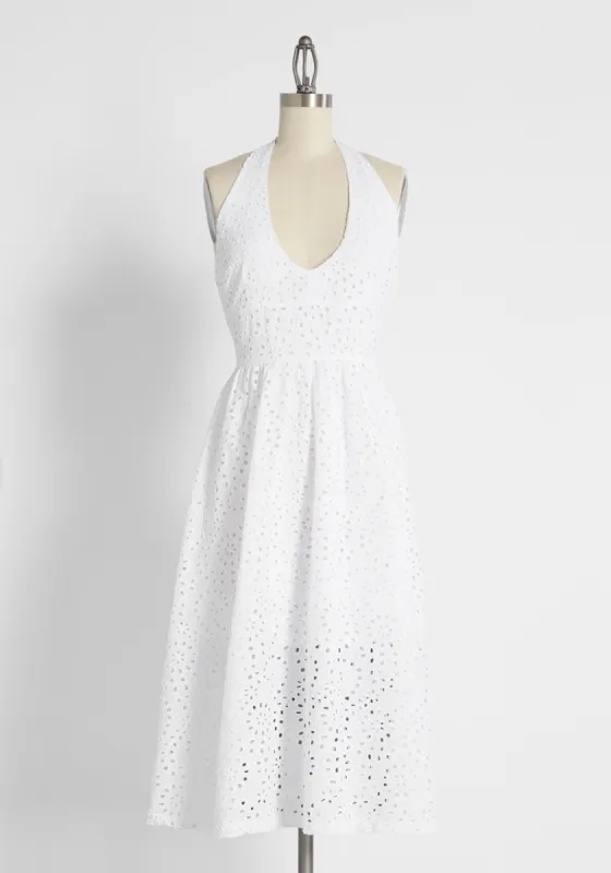 Apple of My Eyelet Cotton Halter Dress sold by Modcloth