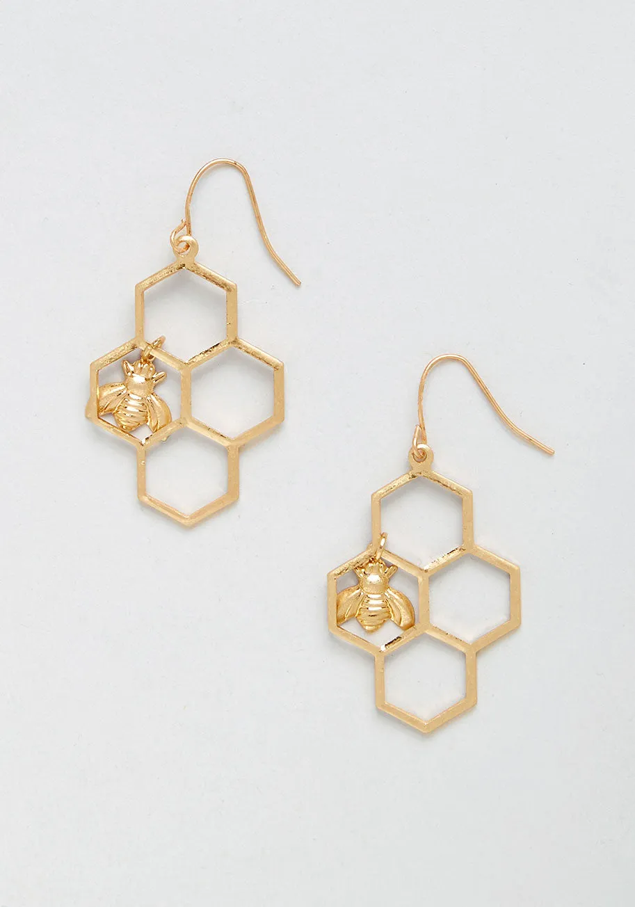 Bee Golden Dangle Earrings sold by Modcloth