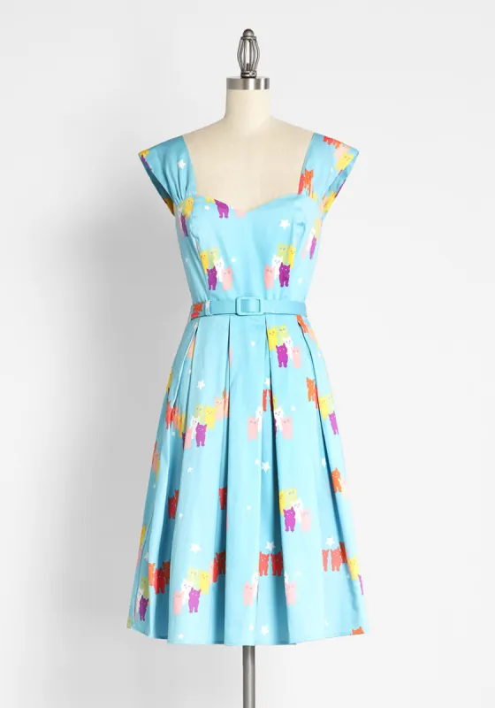 Modcloth X Collectif Cosmically Colorful Cats Swing Dress sold by Modcloth