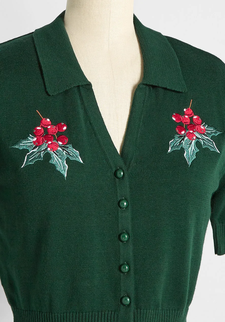 Winterberry Holly Embroidered Short Sleeve Cardigan sold by Modcloth product image thumbnail 3