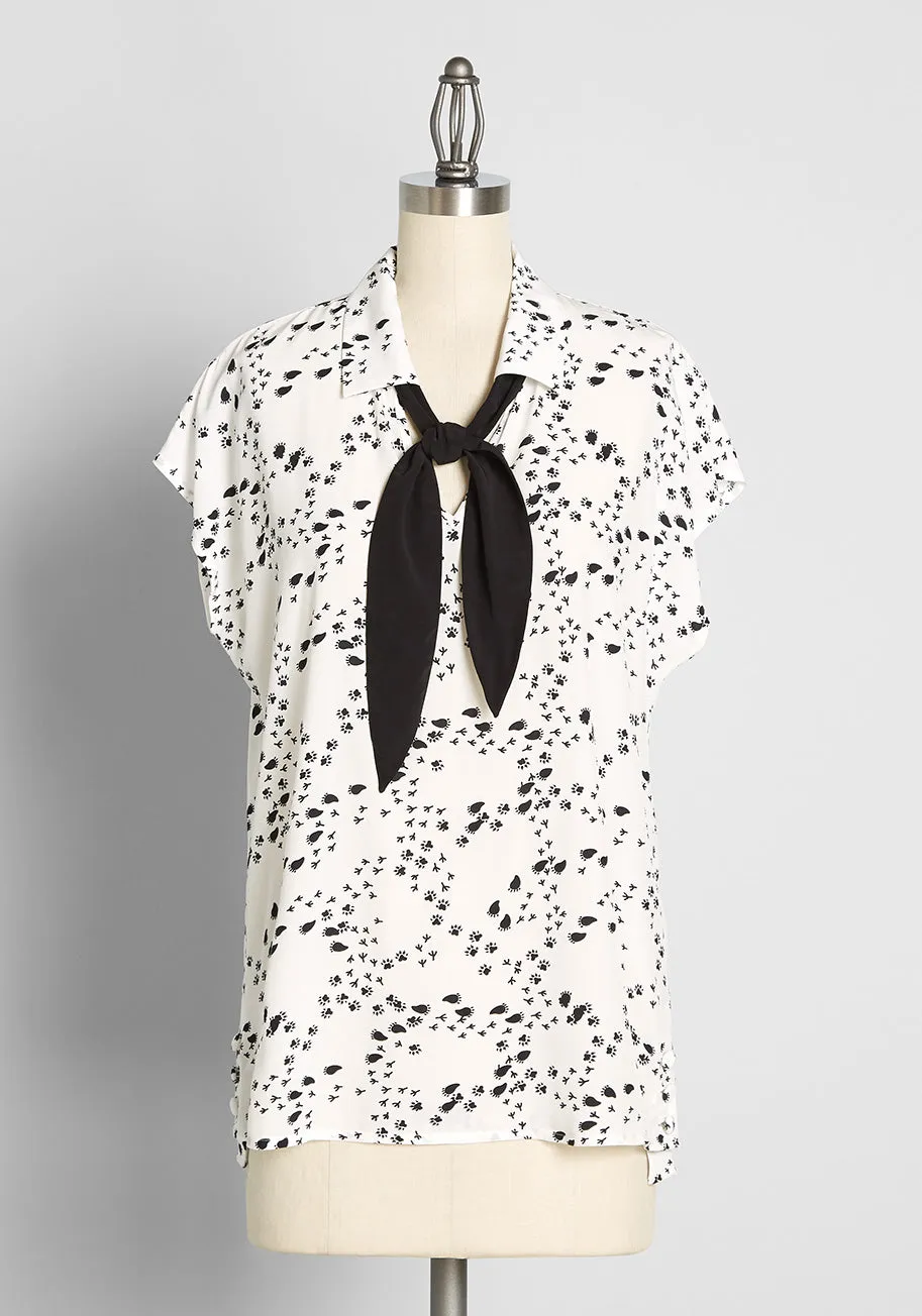 Tracks Toward Success Tie-Neck Top sold by Modcloth