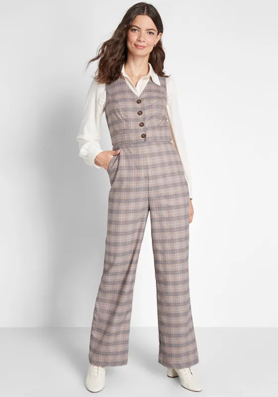 Plaid Appeal Vest Jumpsuit sold by Modcloth