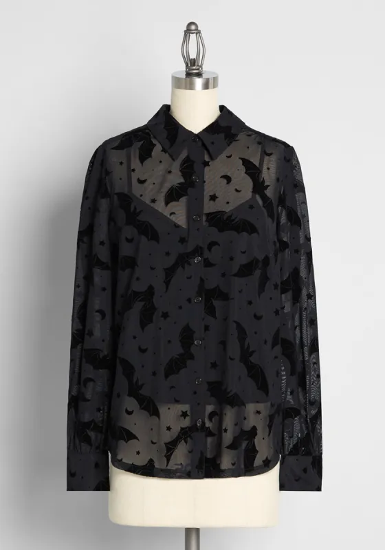 Be Buzzworthy Sheer Button-Up Top sold by Modcloth