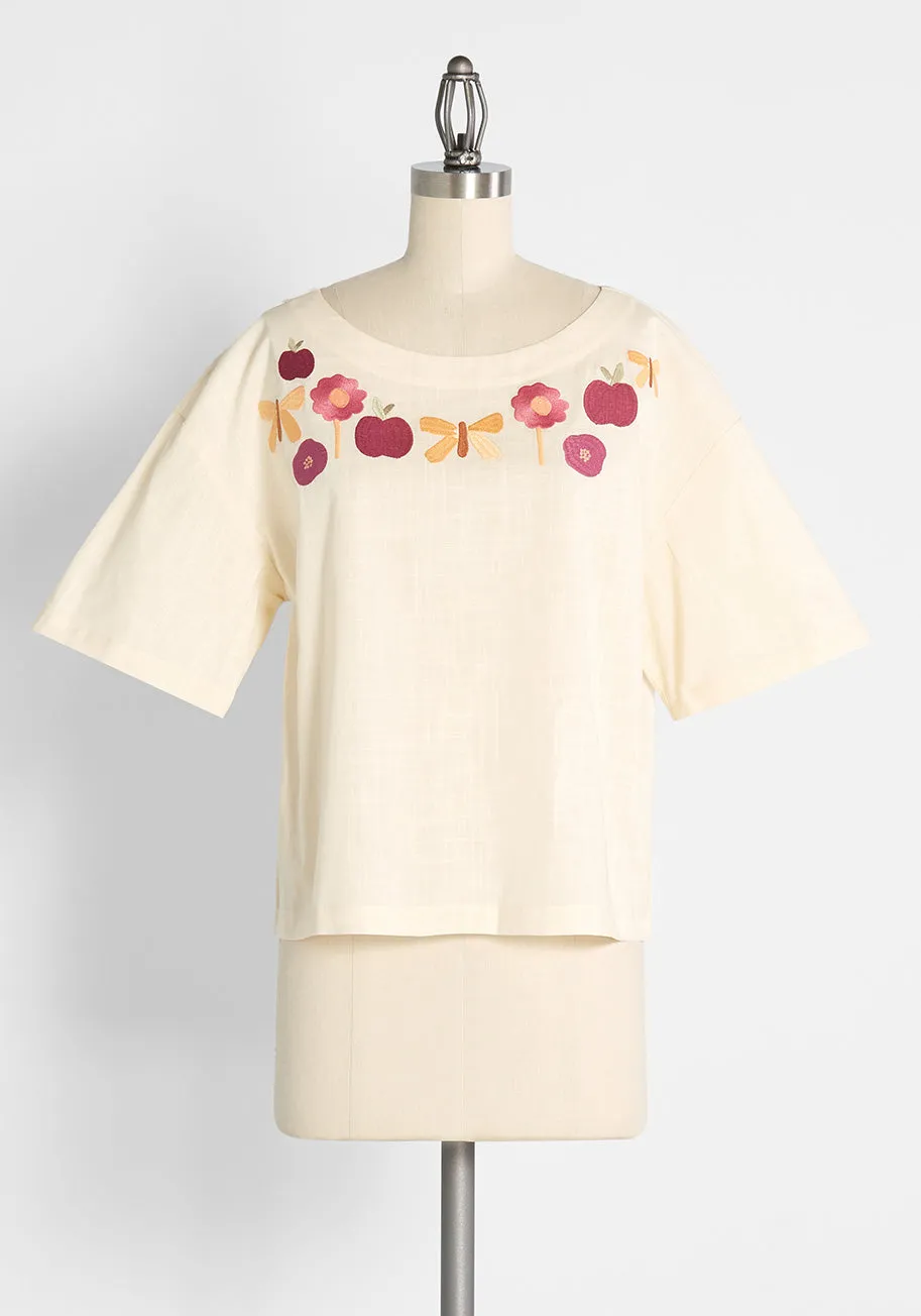 Nature's Bounty Embroidered Top sold by Modcloth