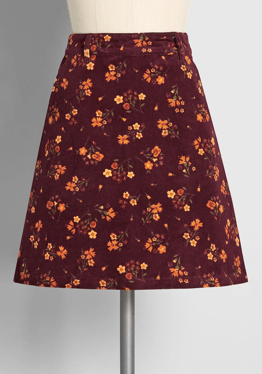 Autumn Bloom Lane Cord Mini Skirt sold by Modcloth