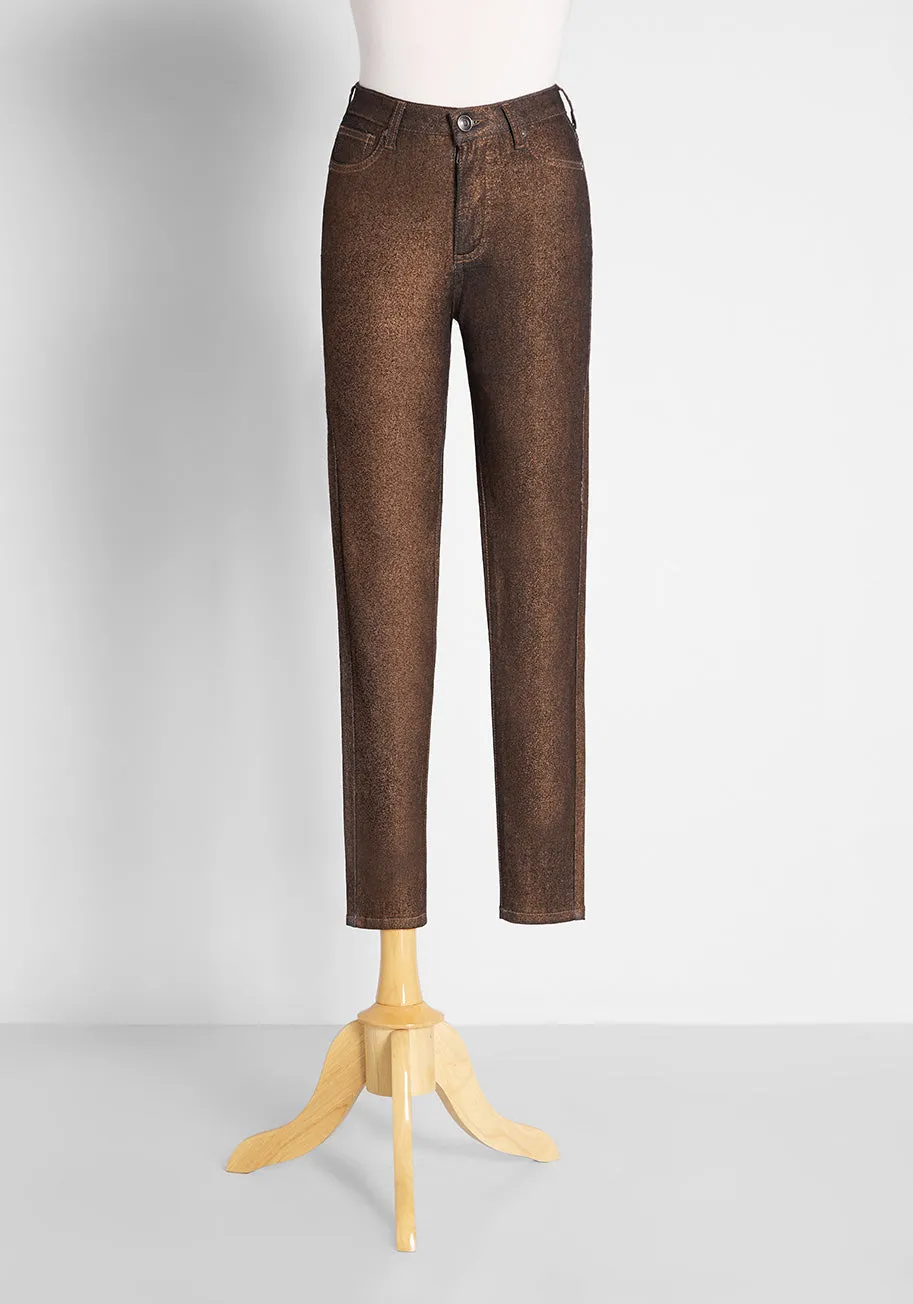 Metal Dipped and Dapper Skinny Jeans in Bronze sold by Modcloth