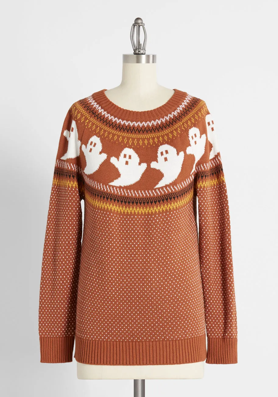You've Been Ghosted Fair Isle Sweater sold by Modcloth