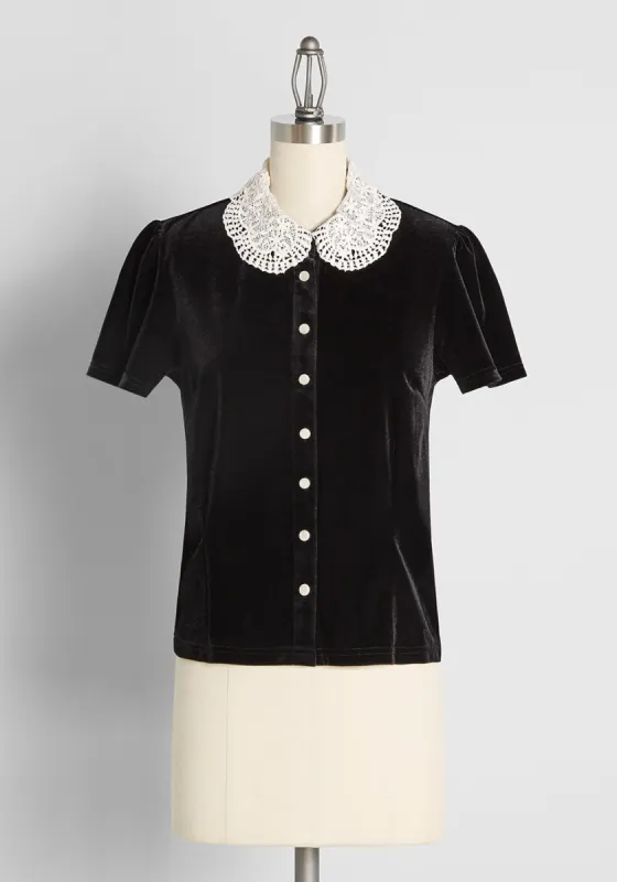 A Precious Past Velvet Blouse sold by Modcloth