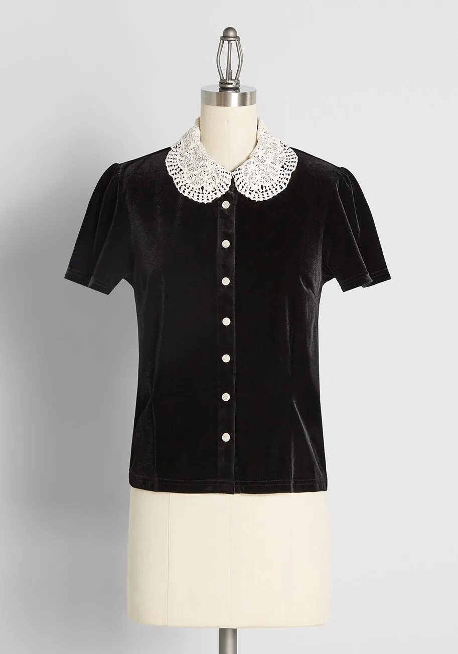 A Precious Past Velvet Blouse sold by Modcloth