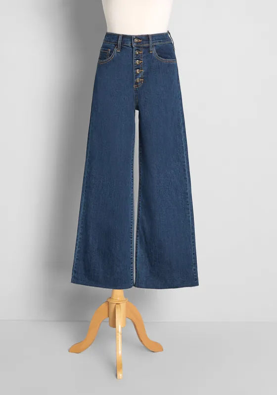 Moving and Grooving Button-Fly Wide-Leg Jeans sold by Modcloth